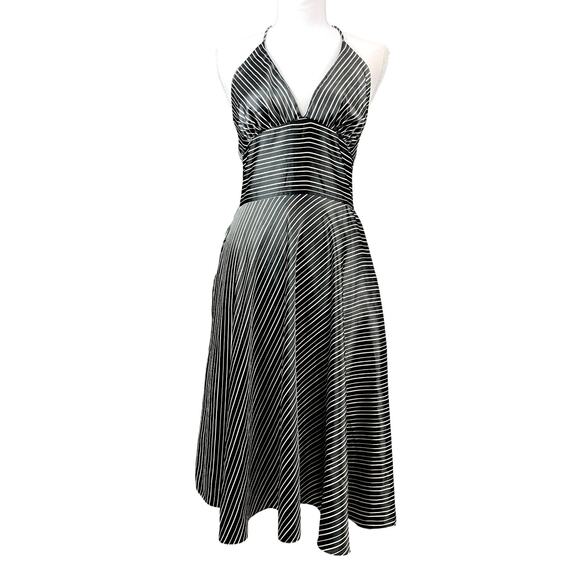 Vintage Y2k Alyn Paige Black Stripe Satin Babydoll Dress Coquette Old Money - Picture 2 of 11